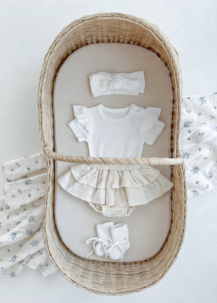 Organic Ribbed Short Sleeve Frill Bodysuit