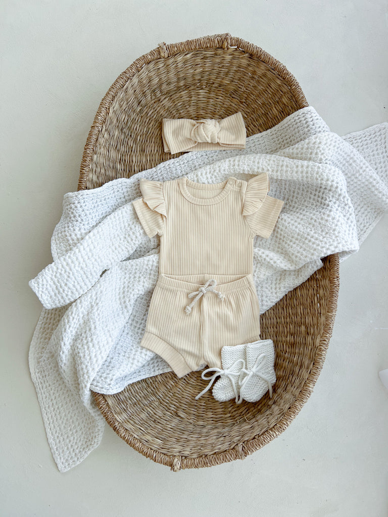 Organic Ribbed Short Sleeve Frill Bodysuit