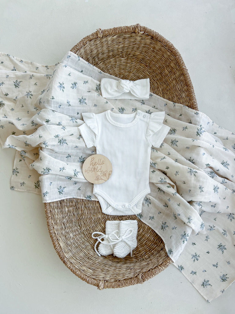 Organic Ribbed Short Sleeve Frill Bodysuit